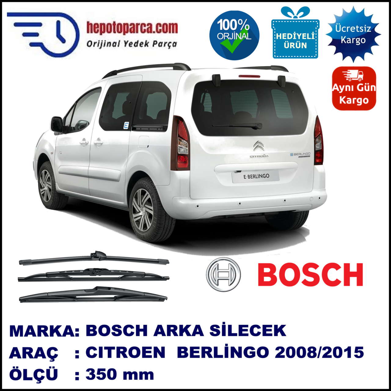 CITROEN Berlingo [B9] 350 mm 05.2008-... BOSCH Arka Silecek