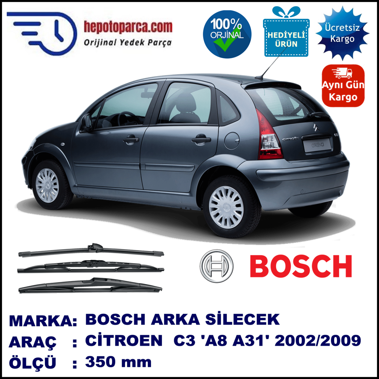 CITROEN C3 [A8; A31] 350 mm 01.2002-08.2009 BOSCH Arka Silecek