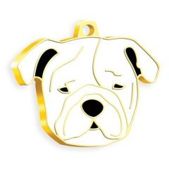 Altın Kaplama Bulldog Köpek Künyesi (Beyaz)