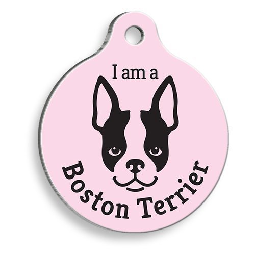 Pembe Boston Terrier Yuvarlak Köpek Künyesi