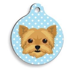 Yorkshire Terrier Mavi Puantiyeli Yuvarlak Köpek Künyesi