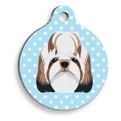 Mavi Puantiyeli Shih Tzu Yuvarlak Köpek Künyesi