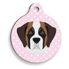 Pembe Puantiyeli Saint Bernard Yuvarlak Köpek Künyesi