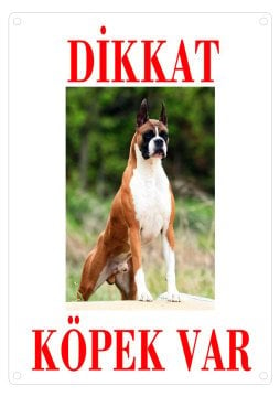 Dikkat Köpek Var Uyarı Levhası (Renkli Boxer)