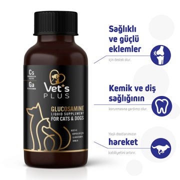 Vet's Plus Glucosamine Kedi ve Köpekler için Sıvı Eklem Sağlığı Güçlendirici Glukozamin Damla 100ml