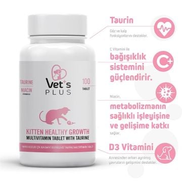 Vet's Plus Kitten Multivitamin Yavru Kediler için Sağlıklı Gelişimi Destekleyici Tablet (100'lü)