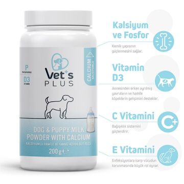 Vet's Plus Hamile ve Yavru Köpekler için Kalsiyumlu Süt Tozu 200gr