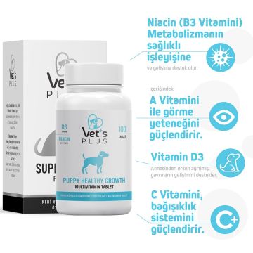 Vet's Plus Puppy Multivitamin Yavru Köpekler için Sağlıklı Gelişimi Destekleyici Tablet (100'lü)