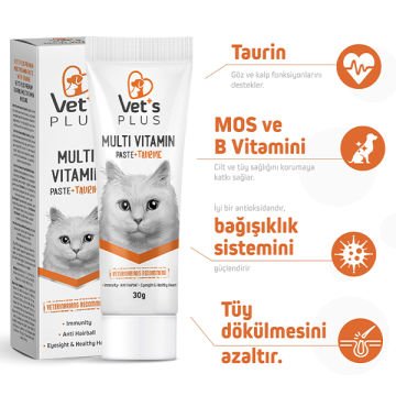 Vet's Plus Sağlıklı Kediler için Taurinli Multi-Vitamin Kedi Macunu 30gr