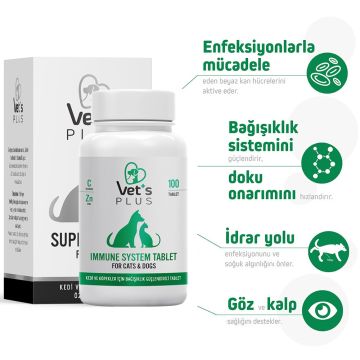 Vet's Plus Immune System Kedi ve Köpek için Bağışıklık Sistemi Güçlendirici Tablet (100'lü)