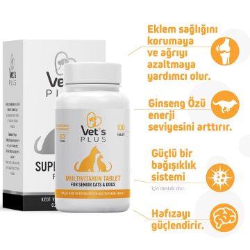 Vet's Plus Senior Yaşlı Kedi ve Köpekler için Multivitamin Tablet (100'lü)