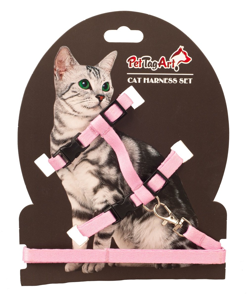 Ayarlanabilir Kedi Göğüs Tasma Seti Pembe 10 mm 110 cm