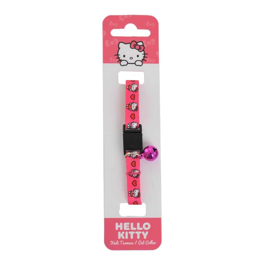 Hello Kitty Pembe Desenli Güvenlik Kilitli Ayarlanabilir Yumuşak Doku Kedi Boyun Tasması 22-30 cm