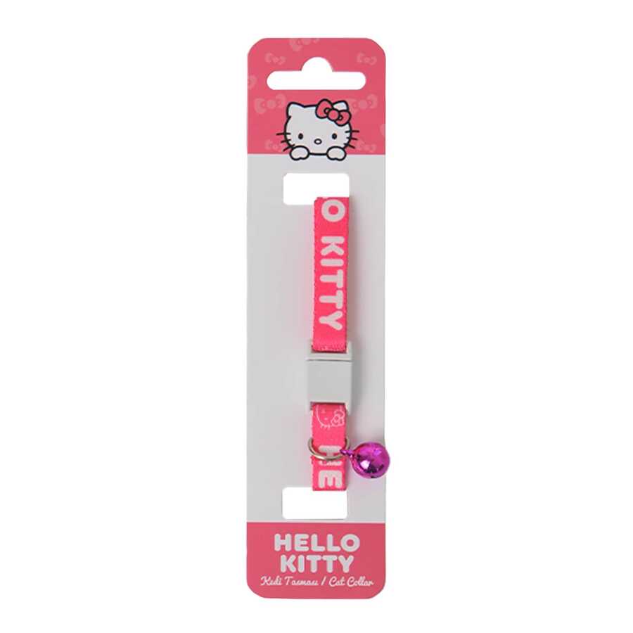 Hello Kitty Fuşya Beyaz Desenli Güvenlik Kilitli Ayarlanabilir Yumuşak Doku Kedi Boyun Tasması 22-30 cm