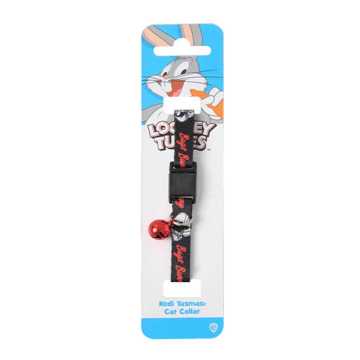 Bugs Bunny Siyah Desenli Güvenlik Kilitli Ayarlanabilir Yumuşak Doku Kedi Boyun Tasması 22-30 cm