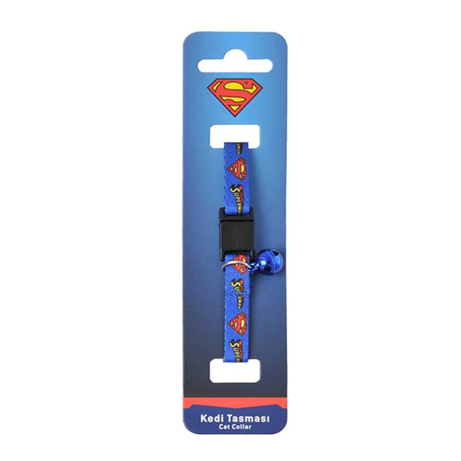 Superman Lacivert Desenli Güvenlik Kilitli Ayarlanabilir Yumuşak Doku Kedi Boyun Tasması 22-30 cm