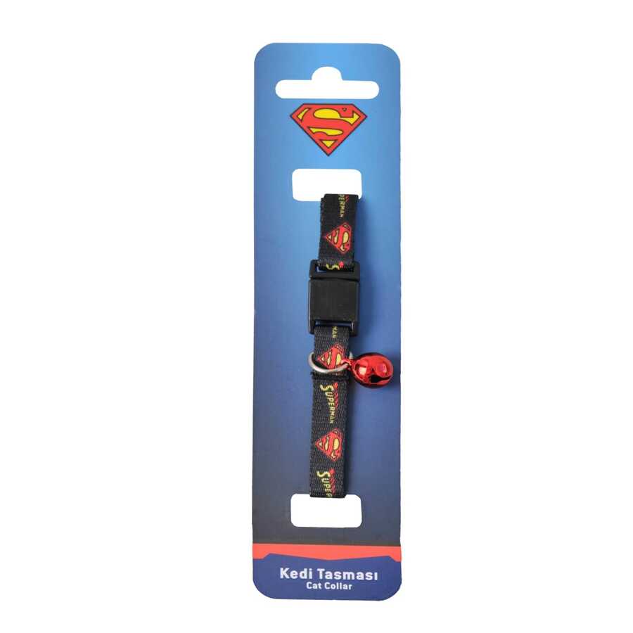 Superman Siyah Desenli Güvenlik Kilitli Ayarlanabilir Yumuşak Doku Kedi Boyun Tasması 22-30 cm