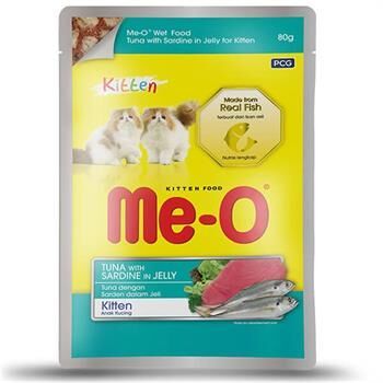 Me-O Pouch Jöle İçinde Ton Balıklı Sardalyalı Yavru Kedi Konservesi 80 Gr