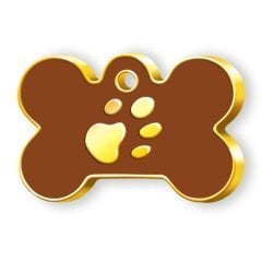 Kemik Şeklinde Altın Kaplama  Büyük Köpek Künyesi (Kahverengi)