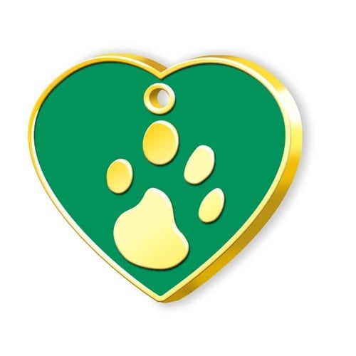 Kalp Şeklinde Altın Kaplama  Büyük Köpek Künyesi (Yeşil)