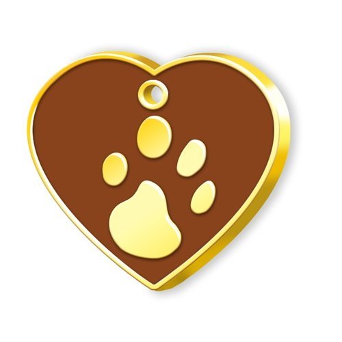 Kalp Şeklinde Altın Kaplama  Büyük Köpek Künyesi (Kahverengi)