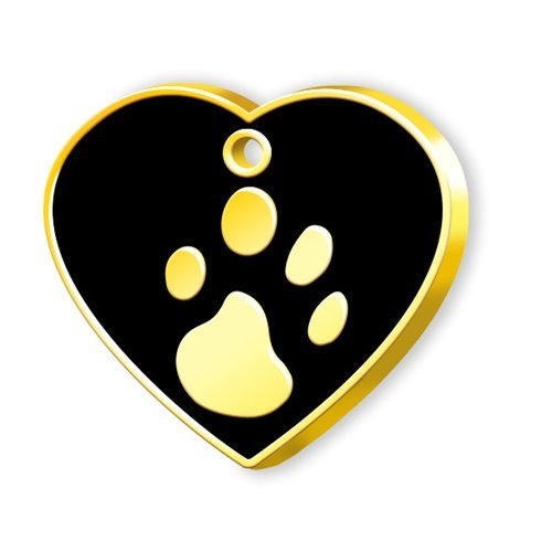 Kalp Şeklinde Altın Kaplama  Büyük Köpek Künyesi (Siyah)