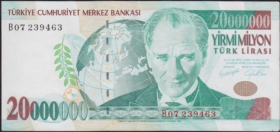 7.Emisyon 20 000 000 Lira B07 239463 Çok Çok Temiz+