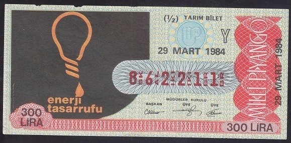 1984 29 MART YARIM BİLET Y SERİSİ