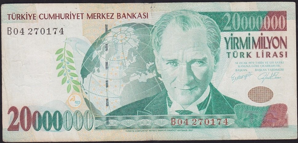 7.Emisyon 20 000 000 Lira B04 270174 Çok Temiz