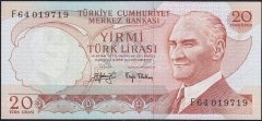 6.Emisyon 3.Tertip 20 Lira F64 019719 Çilaltı