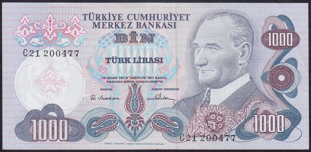 6.EMİSYON 1.TERTİP 1000 LİRA C21 200477 ÇİLALTI