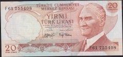 6.Emisyon 3.Tertip 20 Lira F61 755408 Çok Çok Temiz