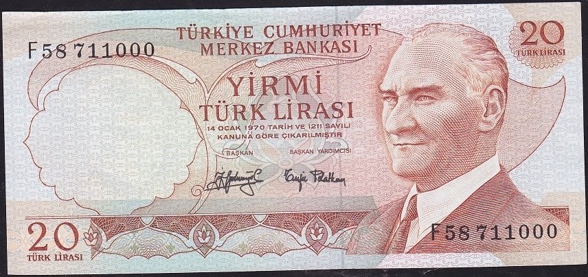 6.Emisyon 3.Tertip 20 Lira F58 711000 Ççt Çilaltı