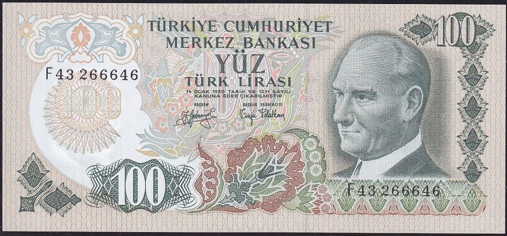 6.Emisyon 2.Tertip 100 Lira F43 266646 Çil