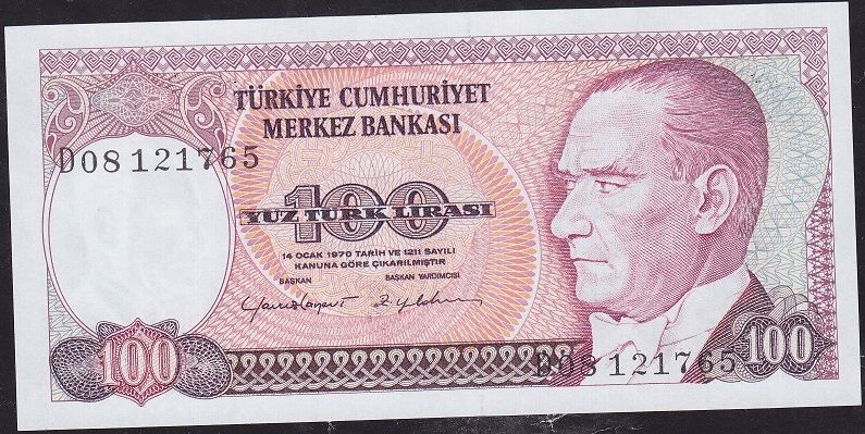 7.Emisyon 2.Tertip 100 Lira D08 121765 Çil