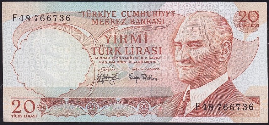 6.Emisyon 3.Tertip 20 Lira F48 766736 Çilaltı Çil