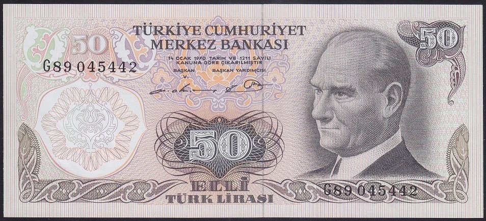 6.EMİSYON 1.TERTİP 50 LİRA G89 045442 ÇİL