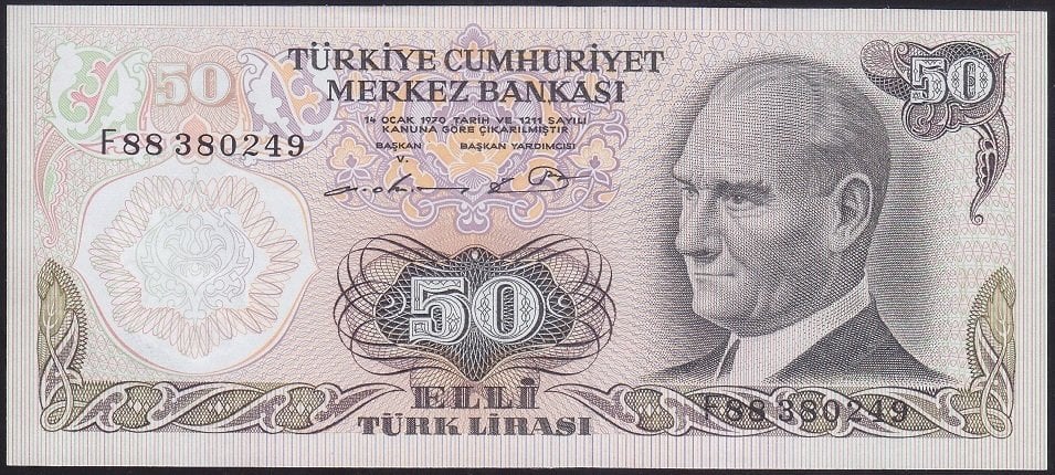 6.EMİSYON 1.TERTİP 50 LİRA F88 380249 ÇİLALTI