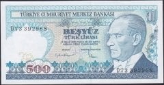 7.Emisyon 2.Tertip 500 Lira D73 392968 Çil