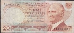 6.Emisyon 3.Tertip 20 Lira F13 014316 Temiz