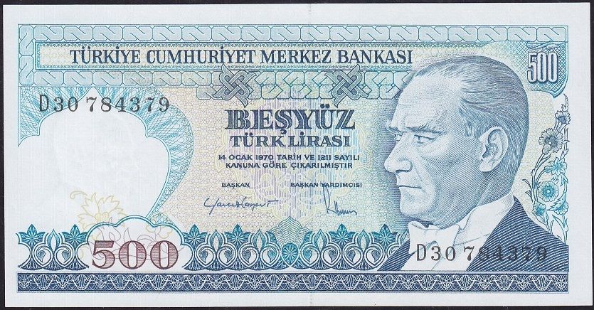 7.Emisyon 2.Tertip 500 Lira D30 784379 Çil