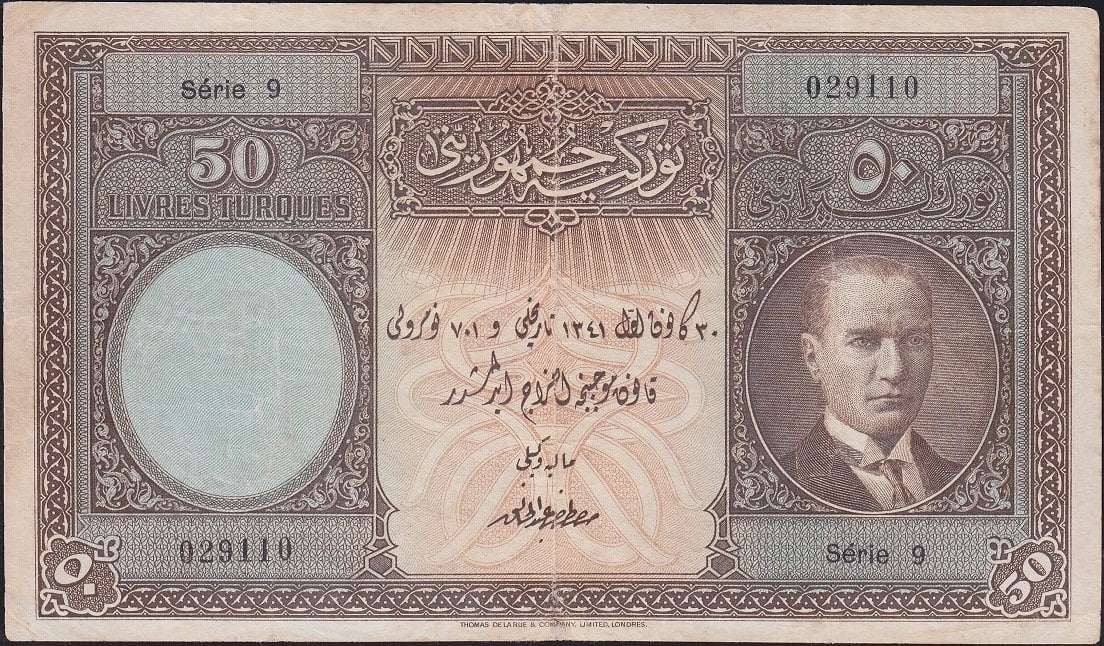 1.Emisyon 50 Lira Seri 9 029110 Çok Temiz