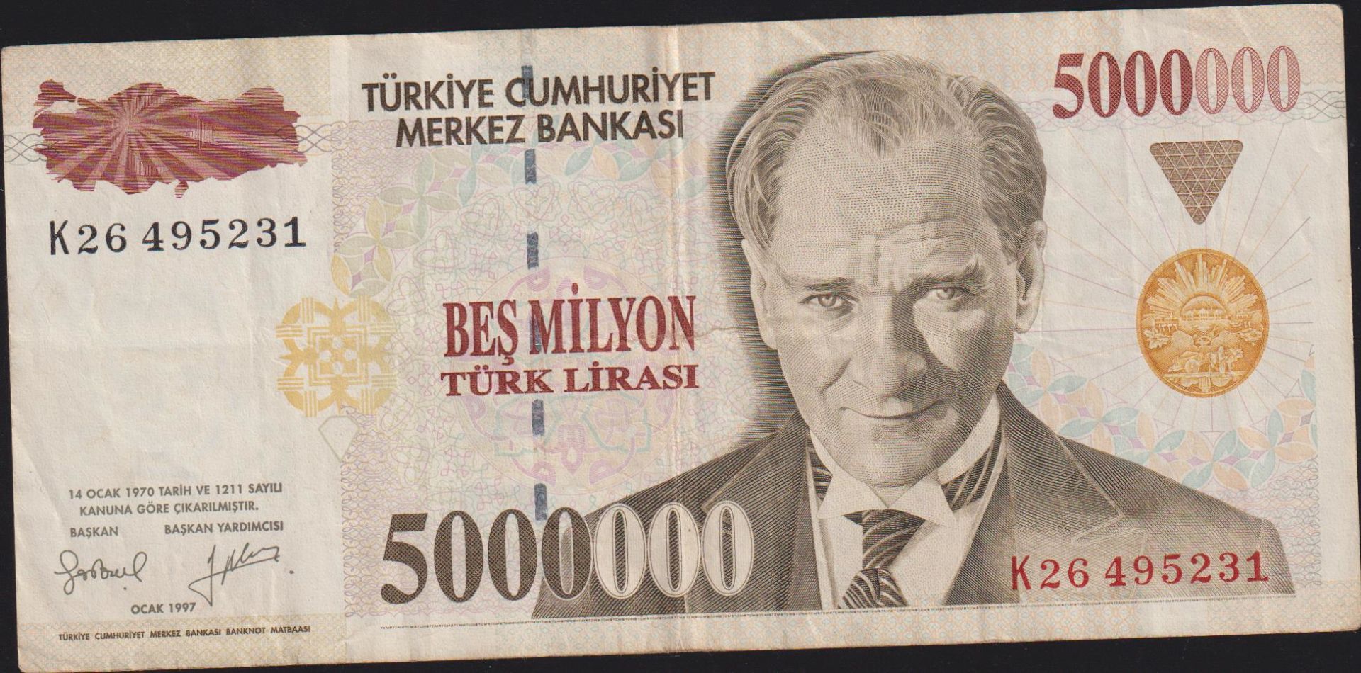 7.Emisyon 5 000 000 Lira K26 495231 Çok Temiz