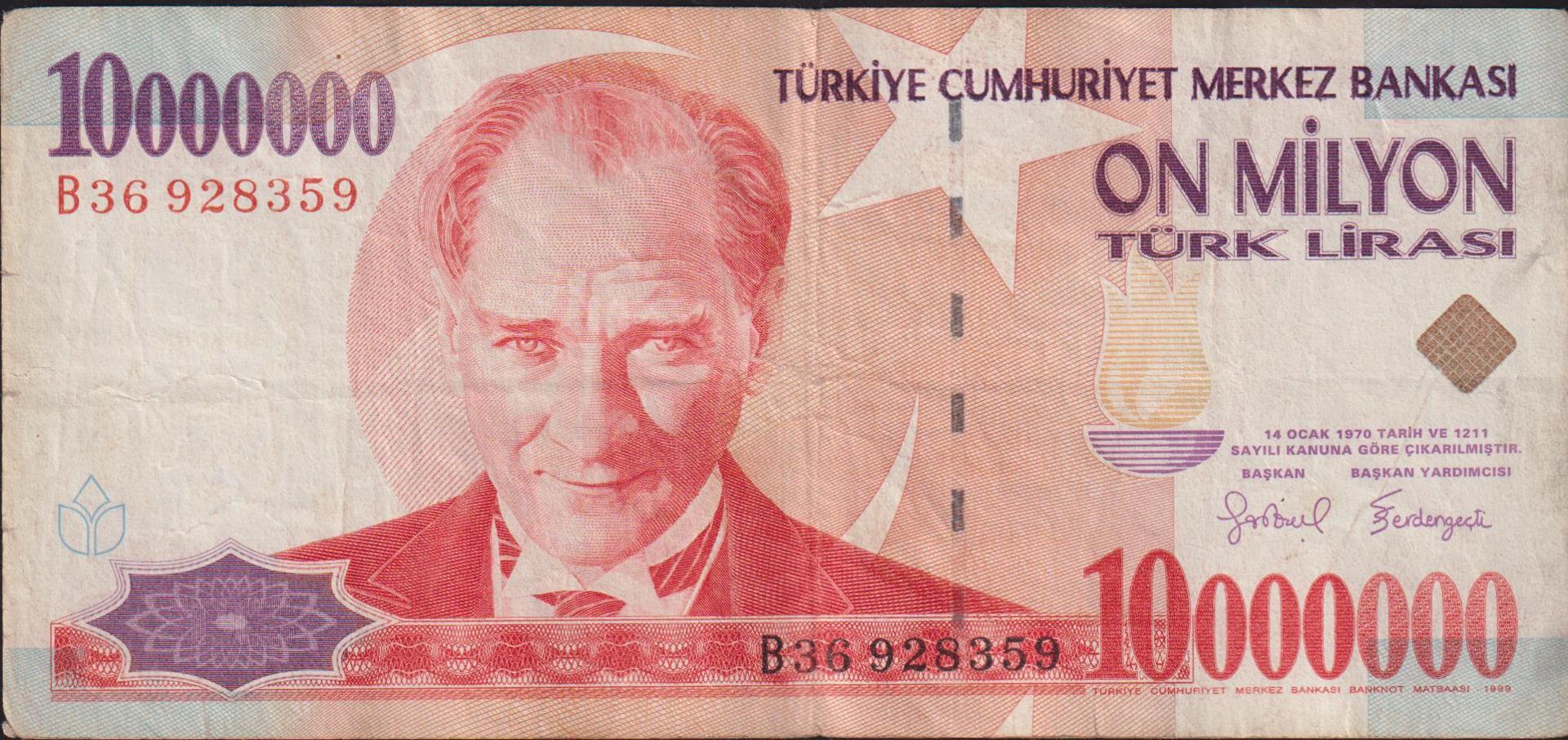 7.Emisyon 10 000 000 Lira B36 928359 Çok Temiz