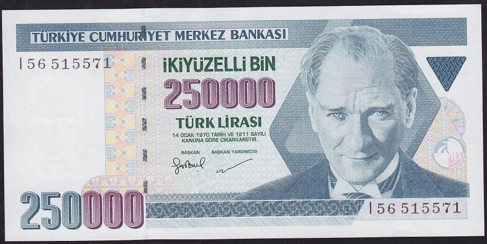 7.Emisyon 3.Tertip 250000 Lira I56 515571 Çil