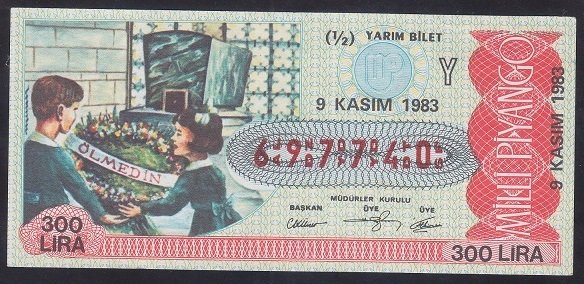 1983 9 KASIM YARIM BİLET  Y SERİSİ