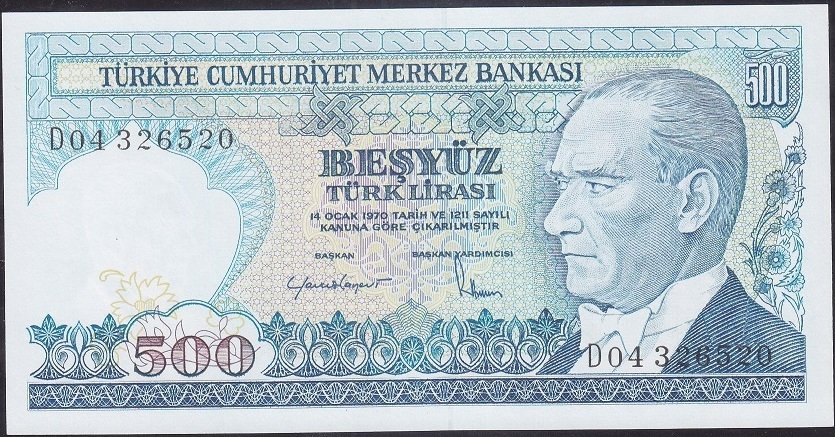 7.Emisyon 2.Tertip 500 Lira D04 326520 Çil