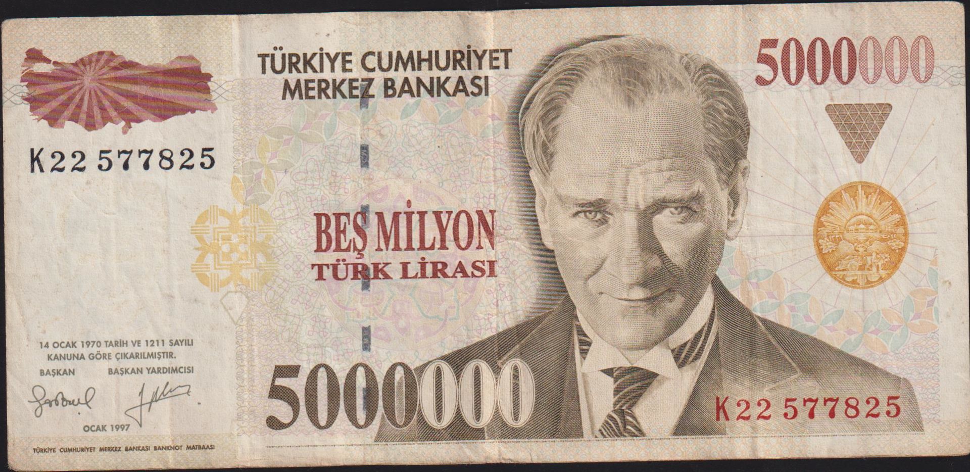 7.Emisyon 5 000 000 Lira K22 577825 Çok Temiz