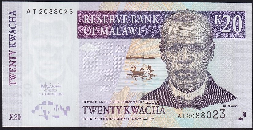 Malawi 20 Kwacha 2006 Çilaltı Çil