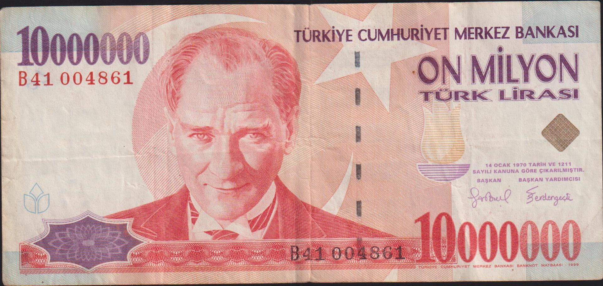 7.Emisyon 10 000 000 Lira B41 004861 Çok Temiz